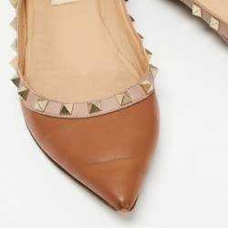 Pre Owned Valentino Brown Leather Rockstud Ballet Flats Size 38