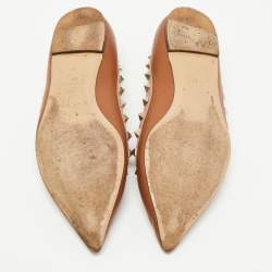 Pre Owned Valentino Brown Leather Rockstud Ballet Flats Size 38