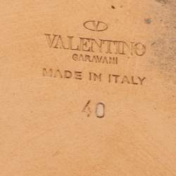 Pre Owned Valentino Orange Suede and Leather Crystal Embellished Flat Sandals Size 40