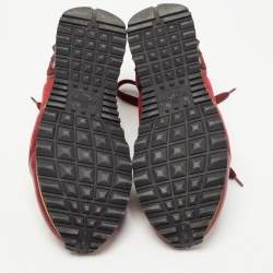 Pre Owned Valentino Red/Burgundy Leather and Suede Rockrunner Sneakers Size 37.5