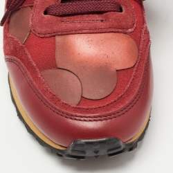 Pre Owned Valentino Red/Burgundy Leather and Suede Rockrunner Sneakers Size 37.5