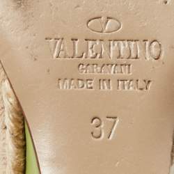 Pre Owned Valentino Green Leather Rockstud Wedge  Sandals Size 37