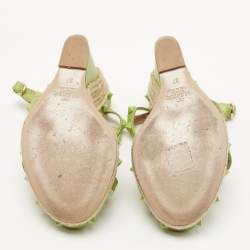 Pre Owned Valentino Green Leather Rockstud Wedge  Sandals Size 37