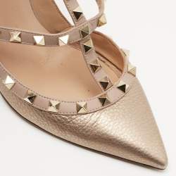 Pre Owned Valentino Metallic Bronze/Beige Leather Rockstud Pumps Size 38.5