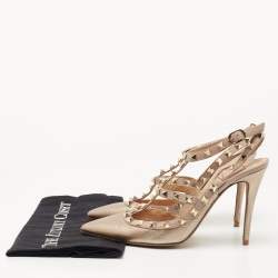 Pre Owned Valentino Metallic Bronze/Beige Leather Rockstud Pumps Size 38.5