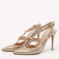 Pre Owned Valentino Metallic Bronze/Beige Leather Rockstud Pumps Size 38.5