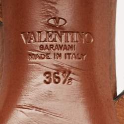 Pre Owned Valentino Brown Leather Rockstud Slingback Pumps Size 36.5