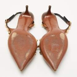 Pre Owned Valentino Brown Leather Rockstud Slingback Pumps Size 36.5