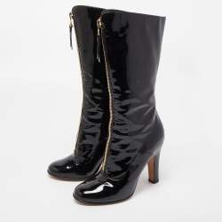 Pre Owned Valentino Black Patent Leather Knee Length Boots Size 38