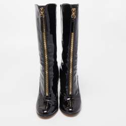 Pre Owned Valentino Black Patent Leather Knee Length Boots Size 38
