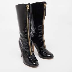 Pre Owned Valentino Black Patent Leather Knee Length Boots Size 38