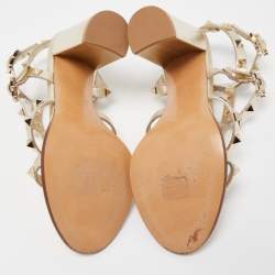 Valentino Gold Foil Leather Rockstud Strappy Block Heel Sandals Size 37