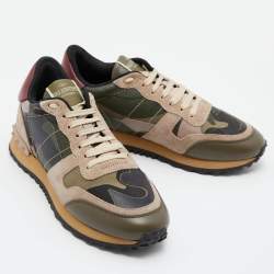 Pre Owned Valentino Multicolor Leather and Suede Rockrunner Sneakers Size 36