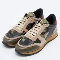 Pre Owned Valentino Multicolor Leather and Suede Rockrunner Sneakers Size 36