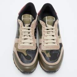 Pre Owned Valentino Multicolor Leather and Suede Rockrunner Sneakers Size 36