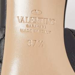 Pre Owned Valentino Black Leather Roman Stud Slide Sandals Size 37.5