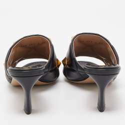 Pre Owned Valentino Black Leather Roman Stud Slide Sandals Size 37.5