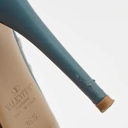 Pre Owned Valentino Blue/Dusty Pink Leather Rockstud Ankle Strap Pumps Size 36.5