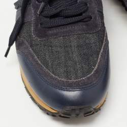 Pre Owned Valentino Navy Blue Denim and Leather Rockstud Sneakers Size 36.5