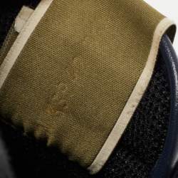 Pre Owned Valentino Navy Blue Denim and Leather Rockstud Sneakers Size 36.5