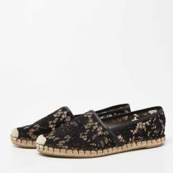 Pre Owned Valentino Black Lace Espadrille Flats Size 41
