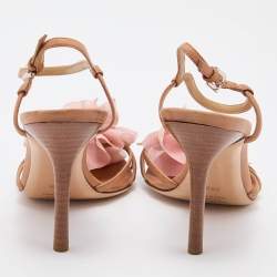 Pre Owned Valentino Beige Leather Ankle Strap Sandals Size 38.5