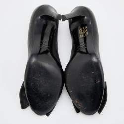 Pre Owned Valentino Black Leather Bow Peep Toe Pumps Size 38.5