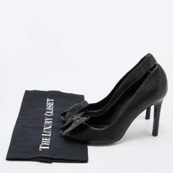 Pre Owned Valentino Black Leather Bow Peep Toe Pumps Size 38.5