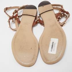 Pre Owned Valentino Brown Leather Rockstud Caged Flats Size 40