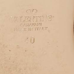 Pre Owned Valentino Brown Leather Rockstud Caged Flats Size 40