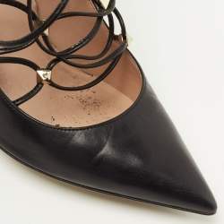 Pre Owned Valentino Black Leather Studded Accents Pumps Size 36.5