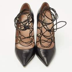 Pre Owned Valentino Black Leather Studded Accents Pumps Size 36.5