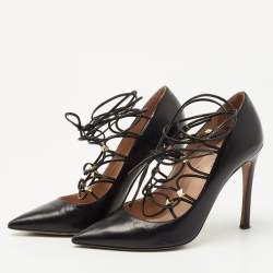 Pre Owned Valentino Black Leather Studded Accents Pumps Size 36.5