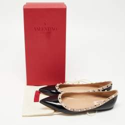 Pre Owned Valentino Black Patent Leather Rockstud Ballet Flats Size 39.5