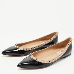 Pre Owned Valentino Black Patent Leather Rockstud Ballet Flats Size 39.5