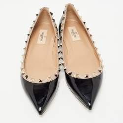 Pre Owned Valentino Black Patent Leather Rockstud Ballet Flats Size 39.5