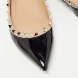 Pre Owned Valentino Black Patent Leather Rockstud Ballet Flats Size 39.5