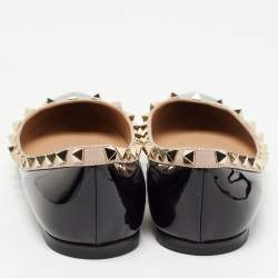 Pre Owned Valentino Black Patent Leather Rockstud Ballet Flats Size 39.5
