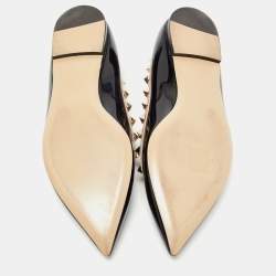 Pre Owned Valentino Black Patent Leather Rockstud Ballet Flats Size 39.5
