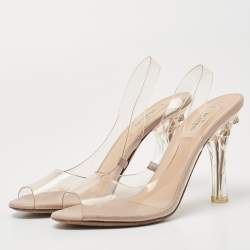 Pre Owned Valentino Transperent PVC Heel Slingback Peep Toe Sandals Size 38.5