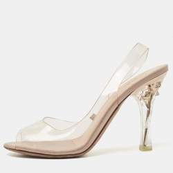 Pre Owned Valentino Transperent PVC Heel Slingback Peep Toe Sandals Size 38.5