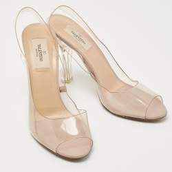Pre Owned Valentino Transperent PVC Heel Slingback Peep Toe Sandals Size 38.5