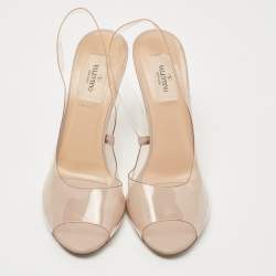 Pre Owned Valentino Transperent PVC Heel Slingback Peep Toe Sandals Size 38.5