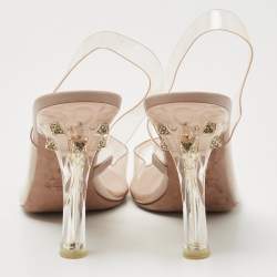 Pre Owned Valentino Transperent PVC Heel Slingback Peep Toe Sandals Size 38.5