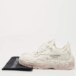 Pre Owned Valentino White/Purple Leather Gumboy Paint Splatter Sneakers Size 38.5