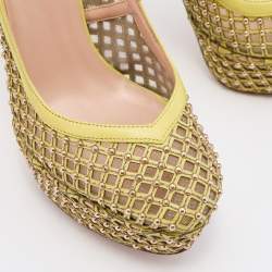 Pre Owned Valentino Yellow Leather Studded Platform Slingback Pumps Size 37.5