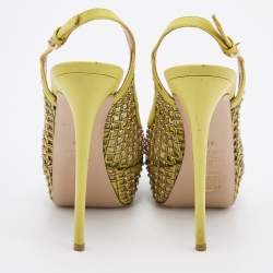 Pre Owned Valentino Yellow Leather Studded Platform Slingback Pumps Size 37.5