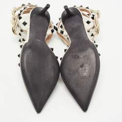Pre Owned Valentino Black/White Leather Rockstud Cage Pumps Size 37.5