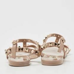 Pre Owned Valentino Beige Rubber Rockstud Ankle Strap Flats Size 37