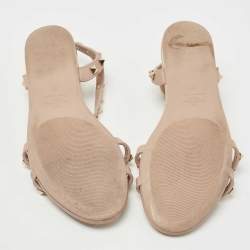 Pre Owned Valentino Beige Rubber Rockstud Ankle Strap Flats Size 37